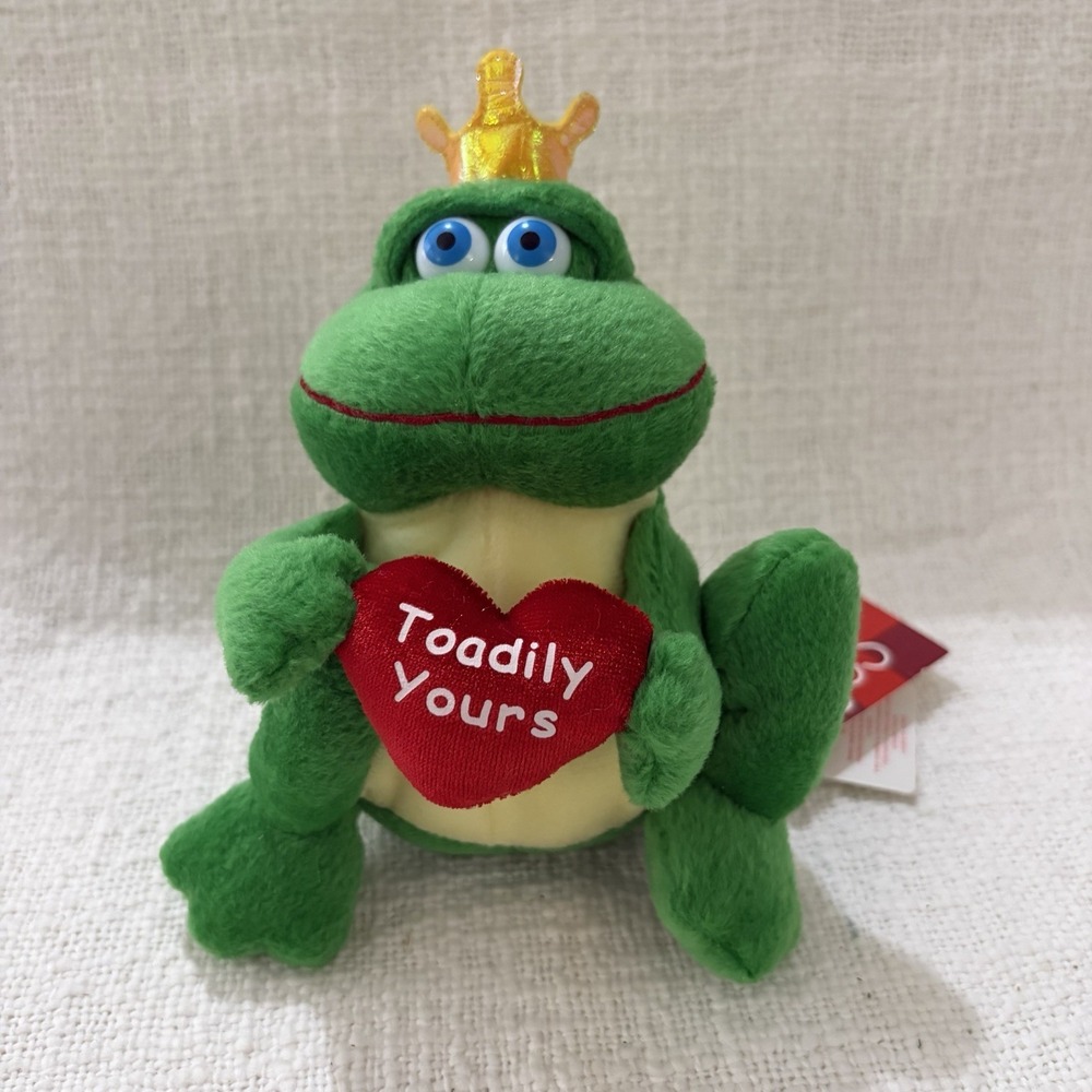 Plush Frog Russ Berrie Prince Nigel stuffed frog Holding Heart Toadily Yours 5"‎
